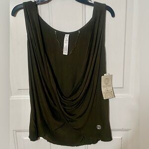 Balance Collection sleeveless draped top in a dark olive green color